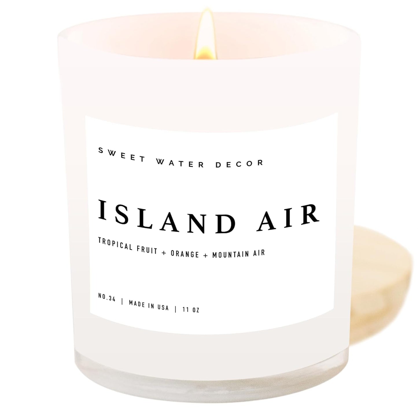 Sweet Water Decor Salt and Sea Candle - Sea Salt, Citrus, Amber, Musk, Beach Scented Soy Candles for Home - 11oz White Glass Jar   Wood Lid, 50  Hour Burn Time, Made in the USA