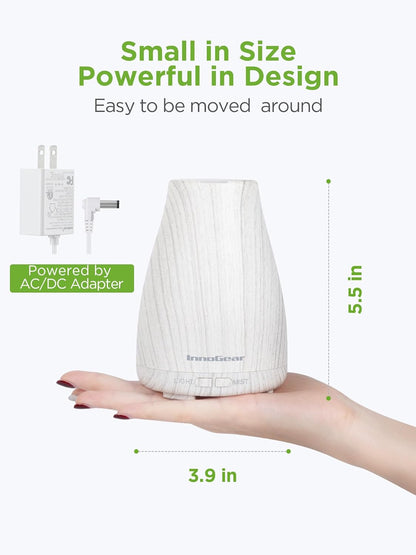 InnoGear Essential Oil Diffuser, Premium 5-in-1 Diffusers for Home Scent Aromatherapy Diffuser Air Desk Humidifier for Bedroom Large Room Office 7 Color LED 2 Mist Mode Waterless Auto Off, Basic White