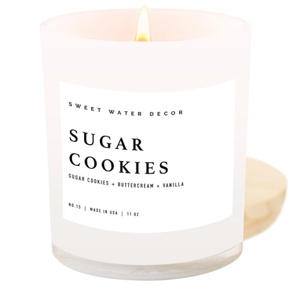 Sweet Water Decor Salt and Sea Candle - Sea Salt, Citrus, Amber, Musk, Beach Scented Soy Candles for Home - 11oz White Glass Jar   Wood Lid, 50  Hour Burn Time, Made in the USA