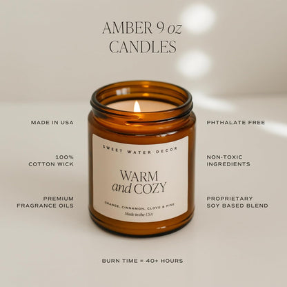 Sweet Water Decor Warm and Cozy Soy Candle - Orange Peel, Cinnamon, Ginger and Clove Scented Candles for Home - 9oz Amber Jar   Black Lid, 40  Hour Burn Time, Made in the USA