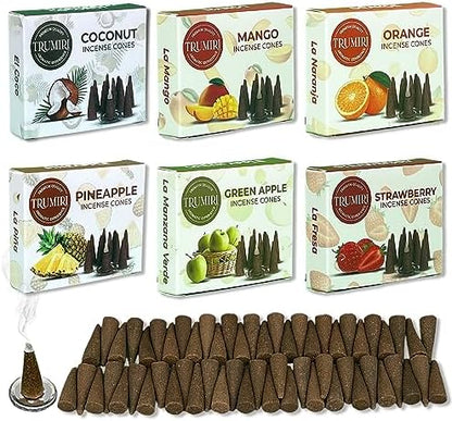 Trumiri Woody Incense Cones - Variety Pack - Total 60 Cone Incense (6 Scents x 10 Conos) - White Sage, Palo Santo, Dragons Blood, Sandalwood - Inscents-Cones Scented - Insense Cones - Incent Cone