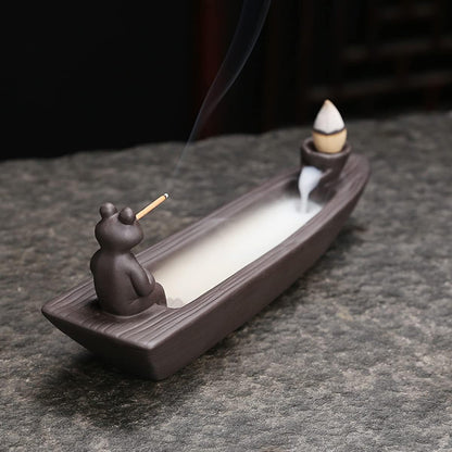 ChangWanna Frog Incense Stick Holder - Ceramic Insence Burner Ash Catcher, Insense Stand with 45 Sandalwood Sticks, Ornament for Aromatherapy/Yoga/Meditation/Home Living Room Office Decor