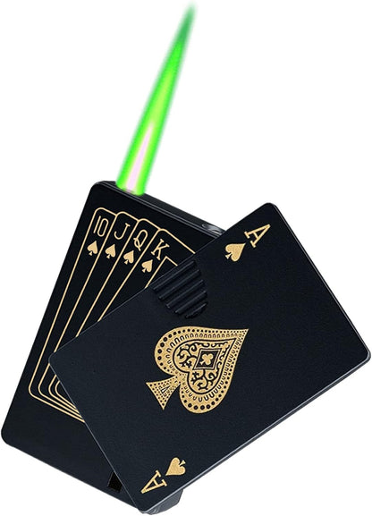 Jet Torch Lighter, Green Flame Ace Card Lighter, Refillable Butane Lighter, Ace of Spades Cool Lighter Windproof Poker Design, Gift for Men/Women