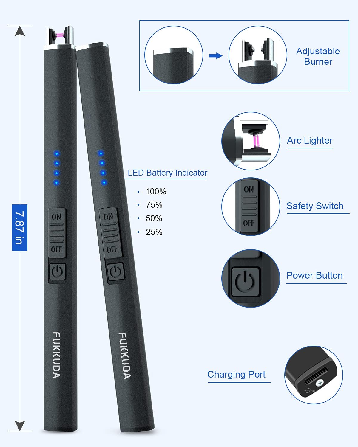 Electric Candle Lighter - Rechargeable, Plasma Arc Lighter - Windproof & Flameless with USB Rechargeable Double Safety Switch (Obisidian Black)
