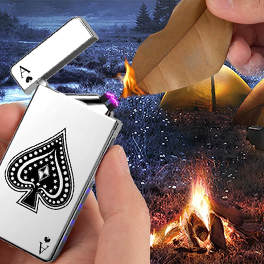 LcFun Electric USB Rechargeable Lighter, Windproof Plasma Dual Arc Lighter, Electronic Flameless Cool Lighters Gifts for Men Fathers Husband (Gold Dragon)