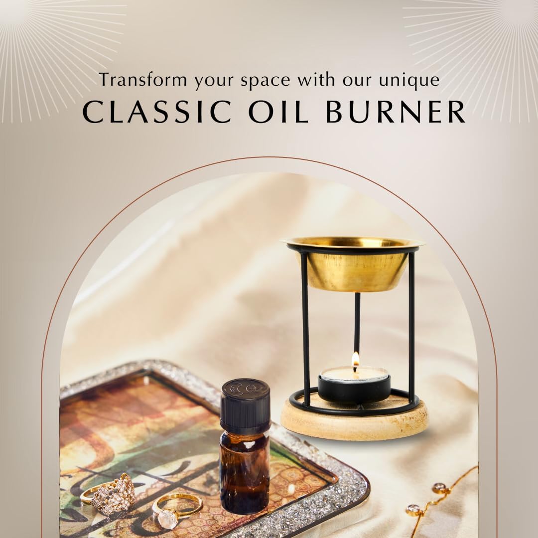 Dukhni Classic Essential Oil Burner | Brass Burner with Candle for Diffuser Oils | Relax with Home Aromatherapy, for Stress Relief, Meditation and Massage