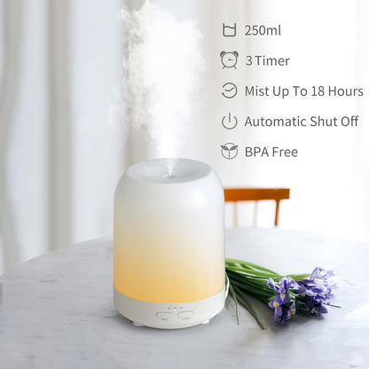 BDXXJ Essential Oil Diffuser for Bedroom, Quiet Humidifiers for Home, Ultrasonic 250ML Small Aromatherapy Diffuser, 7 LED Color Safety Auto-Off Timer, for Baby Bedroom, Hotel, Plant, Wood Pattern