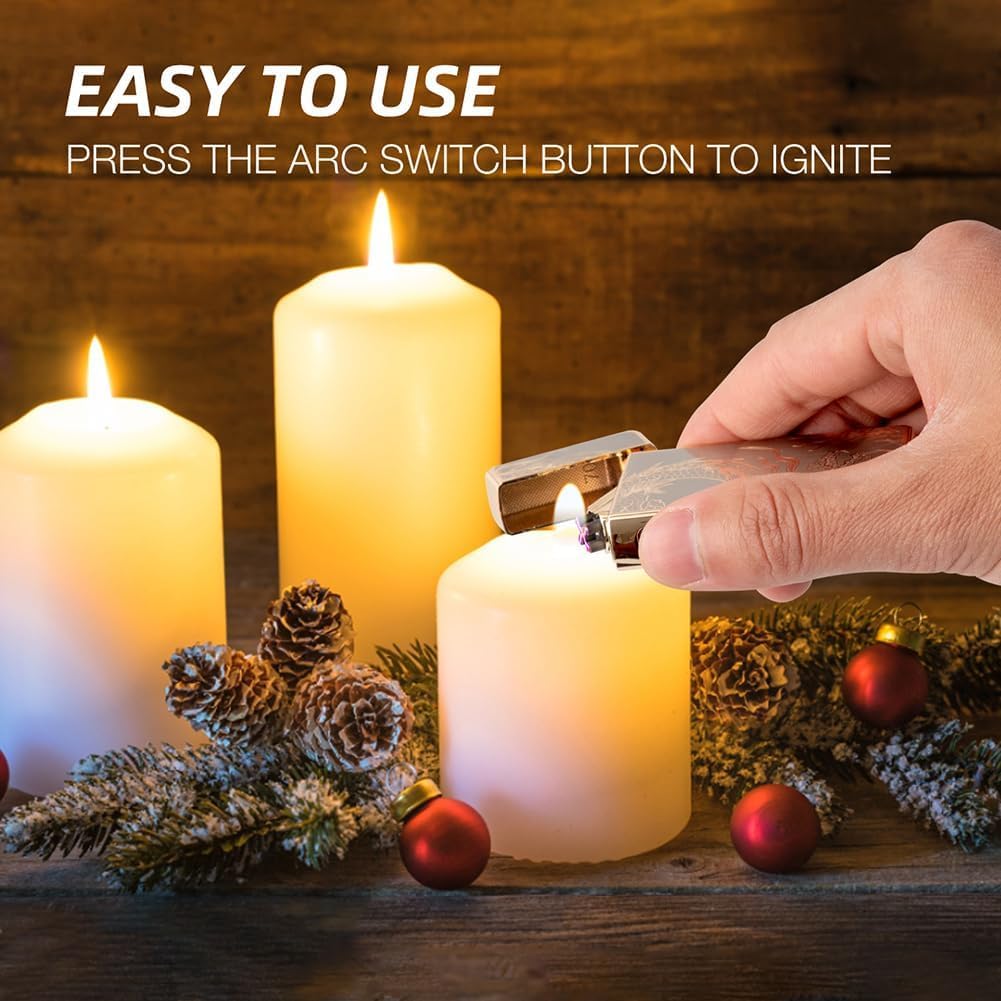 LcFun Electric USB Rechargeable Lighter, Windproof Plasma Dual Arc Lighter, Electronic Flameless Cool Lighters Gifts for Men Fathers Husband (Gold Dragon)