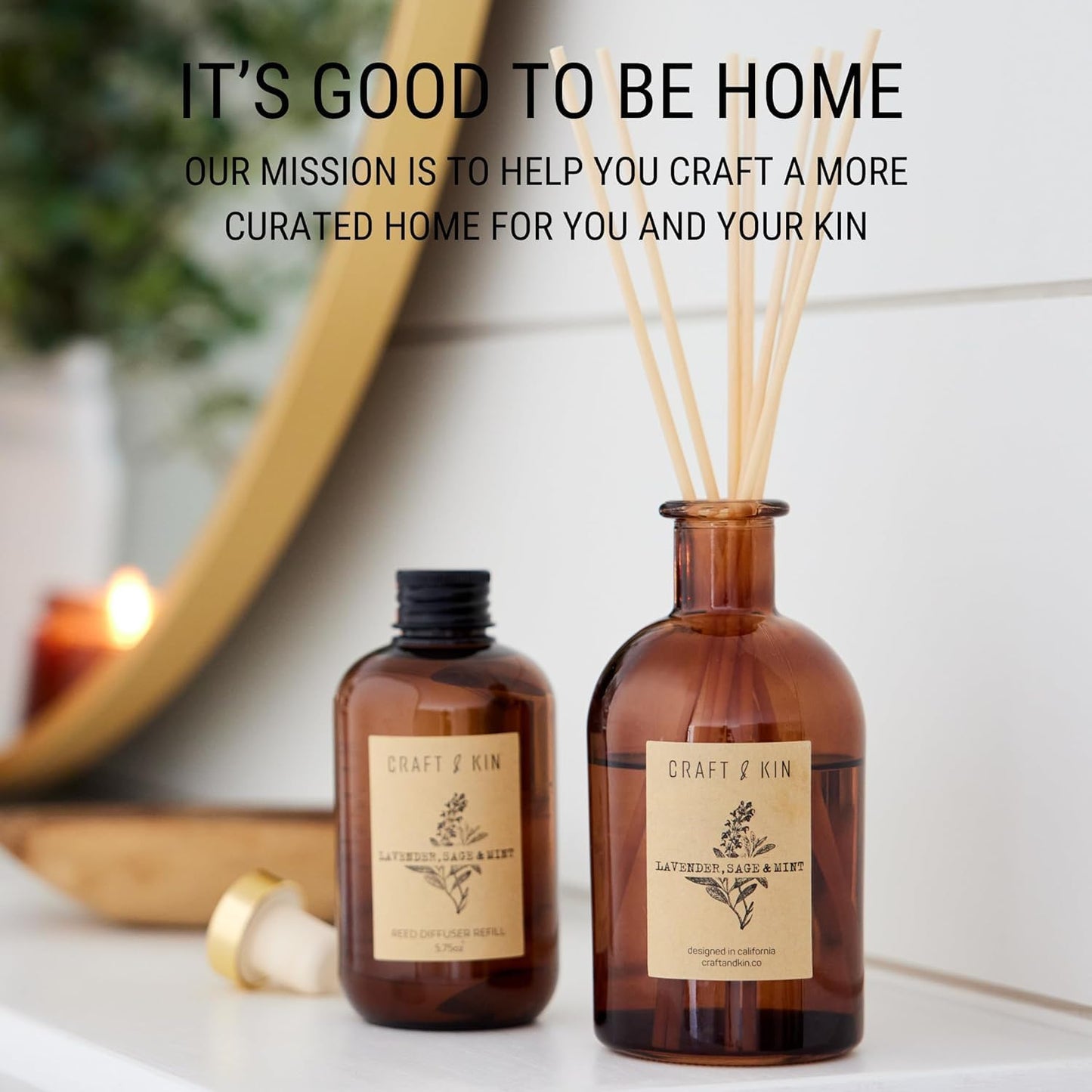 Jasmine & Lily Reed Diffuser | Includes All Natural Essential Oil & 8 Rattan Scent Sticks | Reed Diffuser Set for Bathroom | Reed Diffusers for Home | Long Lasting Home Fragrance in Amber Glass - 5.75oz