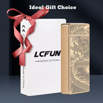 LcFun Electric USB Rechargeable Lighter, Windproof Plasma Dual Arc Lighter, Electronic Flameless Cool Lighters Gifts for Men Fathers Husband (Gold Dragon)