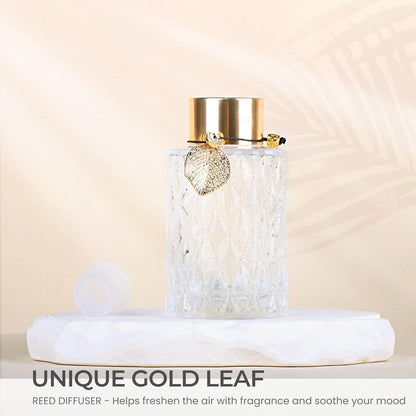Trifolic Reed Diffuser Set with Metal Golden Decoration, 3.5-4.2oz Empty Reed Diffuser Bottles with 20Pcs Reed Diffuser Sticks, Unique Design Bottles for Home and Office