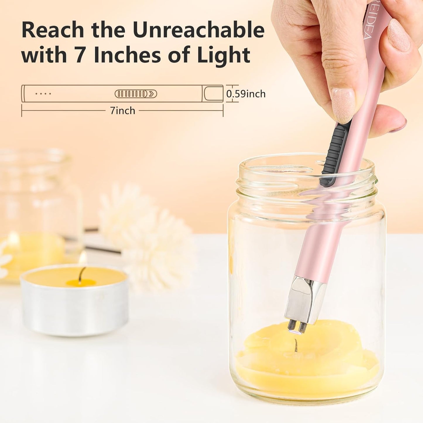 REIDEA Lighter Electric for Candle S4 Pro USB Rechargeable Safety Lock with LED Battery Indicator Flameless Windproof Arc Plasma Lighter for Candle, Fireworks (Champagne Gold)