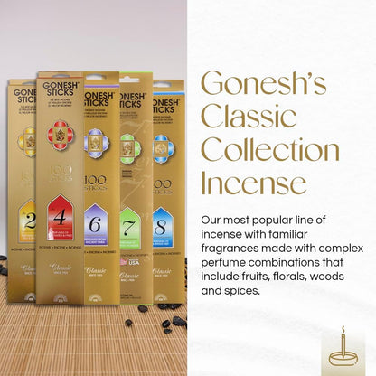 Gonesh - Classic Incense Sticks Variety Pack - Non-Toxic 10” Slow Burn Aromatic Sticks - No. 2, No. 4, No. 6., No. 7 No. 8-5 Packs of 20 Sticks