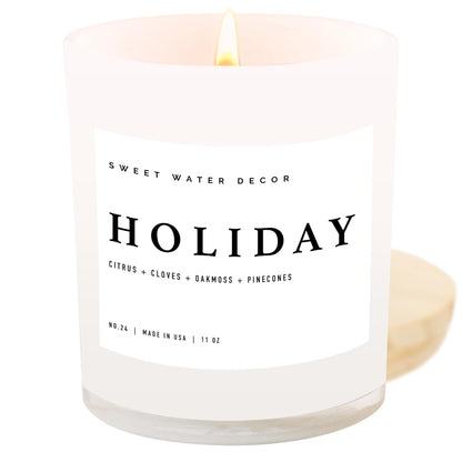 Sweet Water Decor Salt and Sea Candle - Sea Salt, Citrus, Amber, Musk, Beach Scented Soy Candles for Home - 11oz White Glass Jar   Wood Lid, 50  Hour Burn Time, Made in the USA