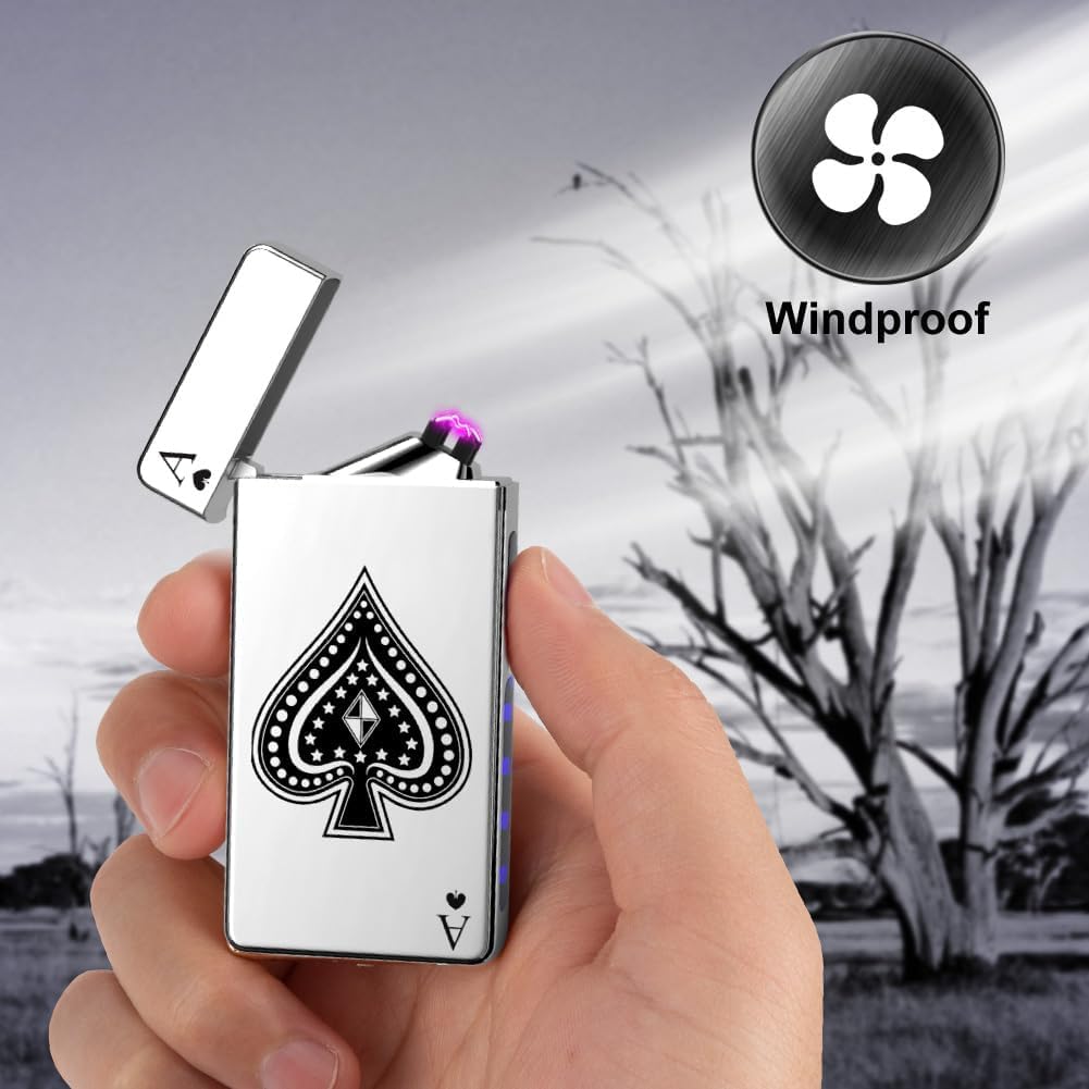 LcFun Electric USB Rechargeable Lighter, Windproof Plasma Dual Arc Lighter, Electronic Flameless Cool Lighters Gifts for Men Fathers Husband (Gold Dragon)