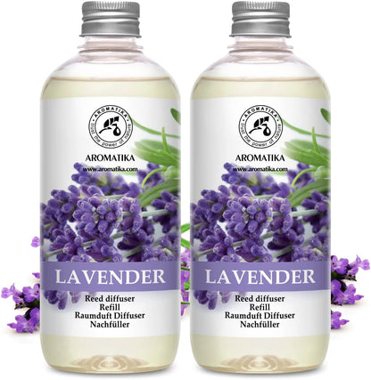 Reed Diffuser Refill Lavender with Lavender Essential Oil 34 Fl Oz - 2 x 500ml - Fragrance Oil Reed Diffuser Refill - Room Diffuser Refill - Lavender Room Freshener - Floral Fragrance