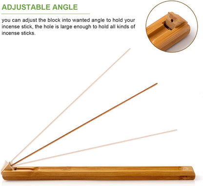 Bamboo Wood Incense Holder for Sticks with Adjustable Angle, Incense Burner with Ash Catcher, 9.8 Inches