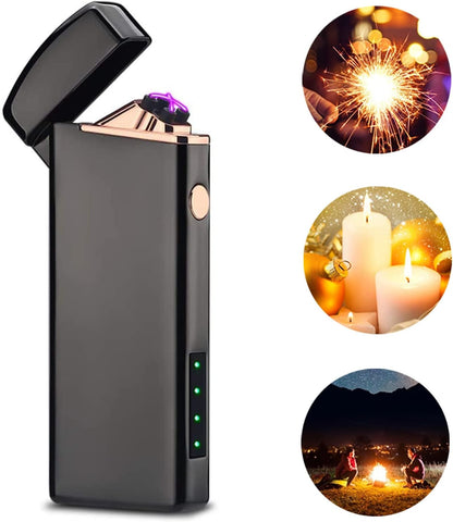 LcFun Electric USB Rechargeable Lighter, Windproof Plasma Dual Arc Lighter with LED Battery Indication, Electronic Flameless Cool Lighters Gifts for Men Fathers Husband (Black Dragon)