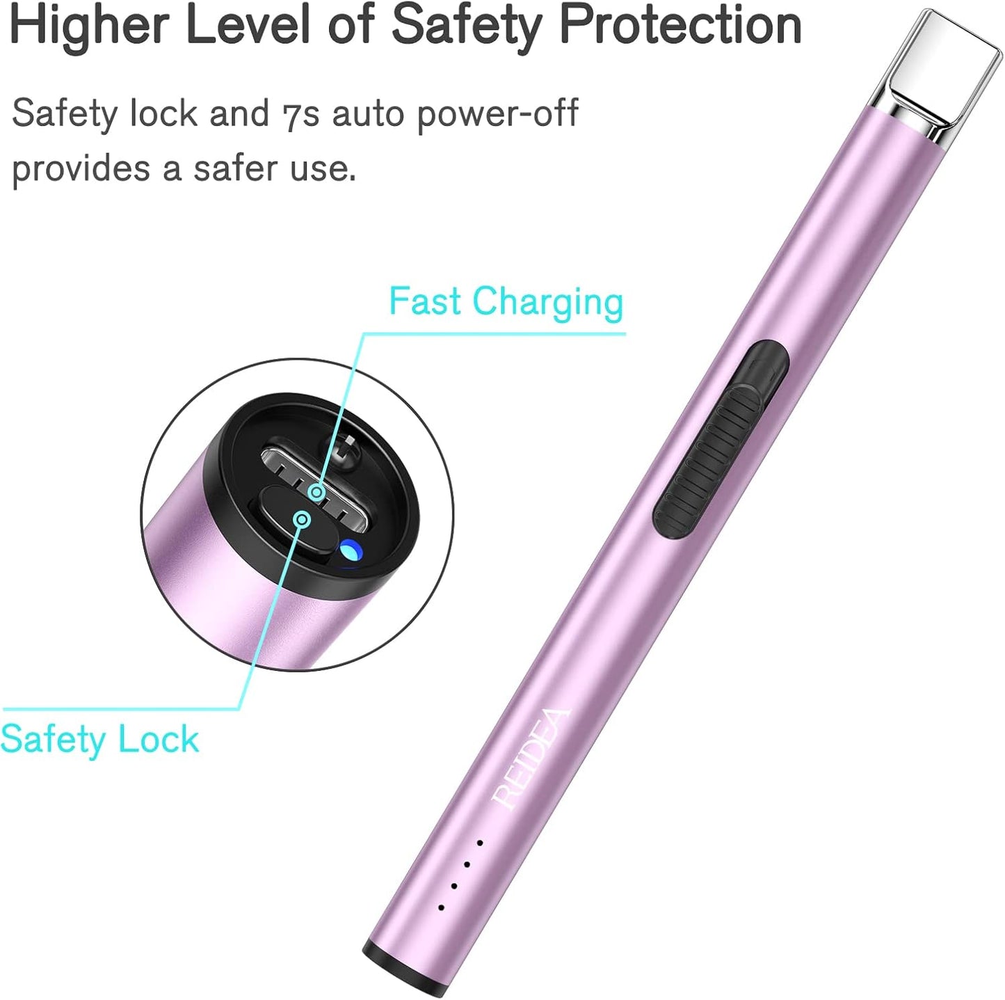 REIDEA Lighter Electric for Candle S4 Pro USB Rechargeable Safety Lock with LED Battery Indicator Flameless Windproof Arc Plasma Lighter for Candle, Fireworks (Champagne Gold)