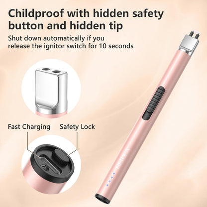 REIDEA Lighter Electric for Candle S4 Pro USB Rechargeable Safety Lock with LED Battery Indicator Flameless Windproof Arc Plasma Lighter for Candle, Fireworks (Champagne Gold)