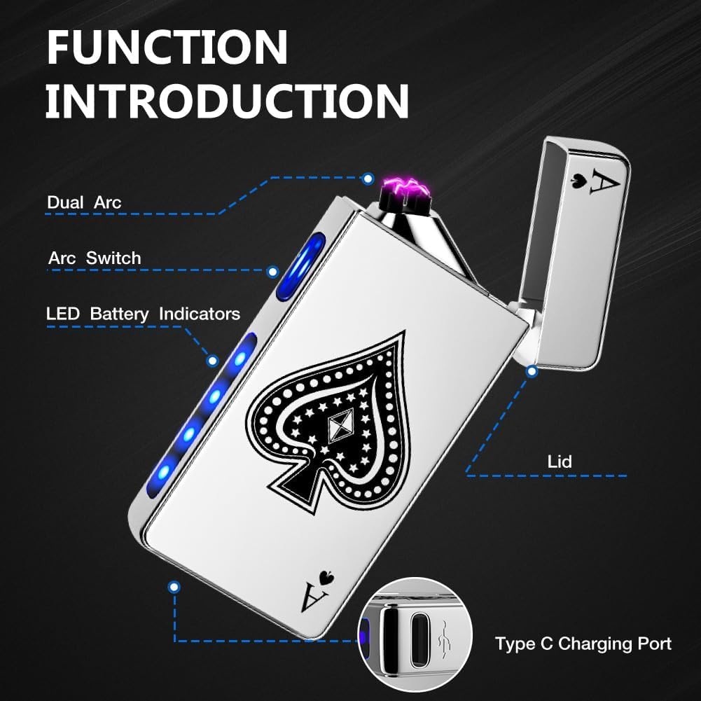 LcFun Electric USB Rechargeable Lighter, Windproof Plasma Dual Arc Lighter, Electronic Flameless Cool Lighters Gifts for Men Fathers Husband (Gold Dragon)