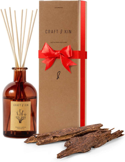 Jasmine & Lily Reed Diffuser | Includes All Natural Essential Oil & 8 Rattan Scent Sticks | Reed Diffuser Set for Bathroom | Reed Diffusers for Home | Long Lasting Home Fragrance in Amber Glass - 5.75oz