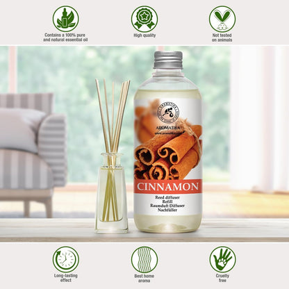Cinnamon Reed Diffuser Refill with Natural Essential Cinnamon Oil 17 oz - Fresh & Long Lasting Fragrance - Best for Aromatherapy - Home - Office - Fitness Club - Restaurant - Boutique
