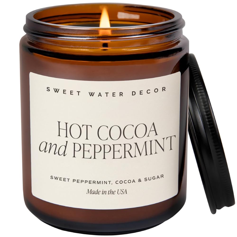 Sweet Water Decor Warm and Cozy Soy Candle - Orange Peel, Cinnamon, Ginger and Clove Scented Candles for Home - 9oz Amber Jar   Black Lid, 40  Hour Burn Time, Made in the USA