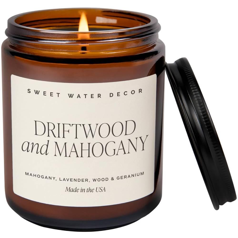 Sweet Water Decor Warm and Cozy Soy Candle - Orange Peel, Cinnamon, Ginger and Clove Scented Candles for Home - 9oz Amber Jar   Black Lid, 40  Hour Burn Time, Made in the USA