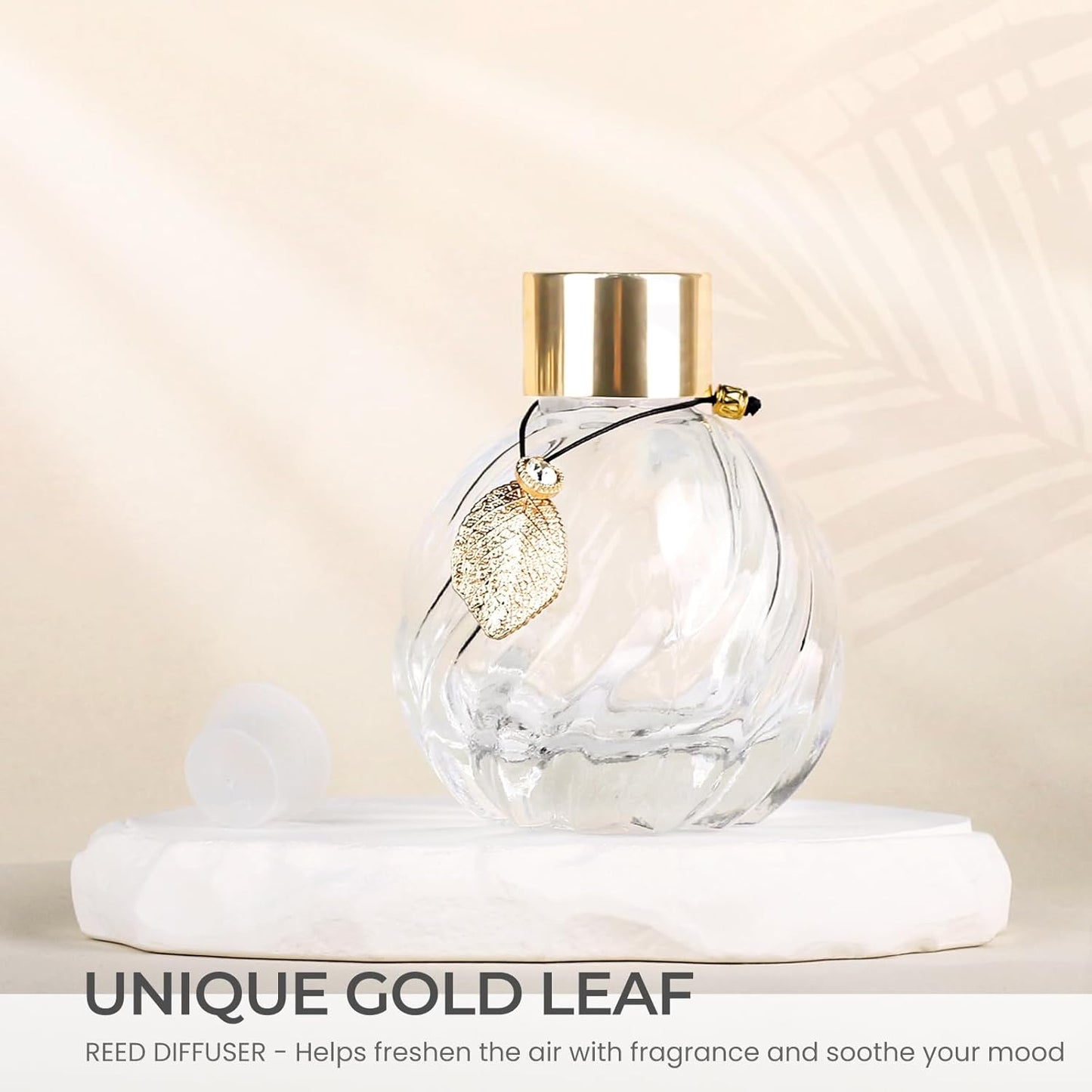 Trifolic Reed Diffuser Set with Metal Golden Decoration, 3.5-4.2oz Empty Reed Diffuser Bottles with 20Pcs Reed Diffuser Sticks, Unique Design Bottles for Home and Office
