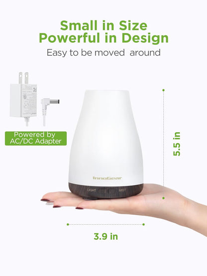 InnoGear Essential Oil Diffuser, Premium 5-in-1 Diffusers for Home Scent Aromatherapy Diffuser Air Desk Humidifier for Bedroom Large Room Office 7 Color LED 2 Mist Mode Waterless Auto Off, Basic White