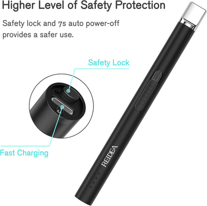 REIDEA Lighter Electric for Candle S4 Pro USB Rechargeable Safety Lock with LED Battery Indicator Flameless Windproof Arc Plasma Lighter for Candle, Fireworks (Champagne Gold)