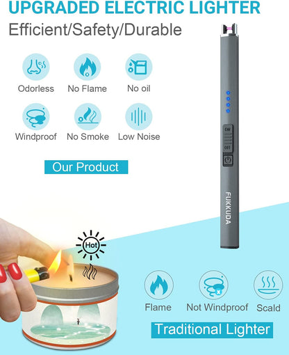 Electric Candle Lighter - Rechargeable, Plasma Arc Lighter - Windproof & Flameless with USB Rechargeable Double Safety Switch (Obisidian Black)