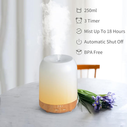 BDXXJ Essential Oil Diffuser for Bedroom, Quiet Humidifiers for Home, Ultrasonic 250ML Small Aromatherapy Diffuser, 7 LED Color Safety Auto-Off Timer, for Baby Bedroom, Hotel, Plant, Wood Pattern