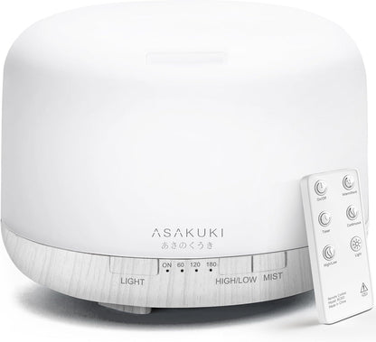 ASAKUKI 500ml Premium, Essential Oil Diffuser with Remote Control, 5 in 1 Ultrasonic Aromatherapy Fragrant Oil Humidifier Vaporizer, Timer and Auto-Off Safety Switch Brown