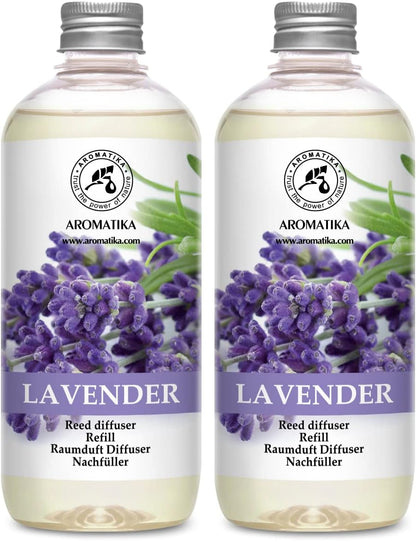 Reed Diffuser Refill Lavender with Lavender Essential Oil 34 Fl Oz - 2 x 500ml - Fragrance Oil Reed Diffuser Refill - Room Diffuser Refill - Lavender Room Freshener - Floral Fragrance