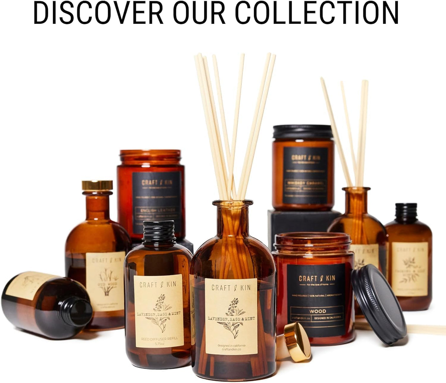 Jasmine & Lily Reed Diffuser | Includes All Natural Essential Oil & 8 Rattan Scent Sticks | Reed Diffuser Set for Bathroom | Reed Diffusers for Home | Long Lasting Home Fragrance in Amber Glass - 5.75oz