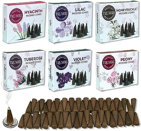 Trumiri Woody Incense Cones - Variety Pack - Total 60 Cone Incense (6 Scents x 10 Conos) - White Sage, Palo Santo, Dragons Blood, Sandalwood - Inscents-Cones Scented - Insense Cones - Incent Cone