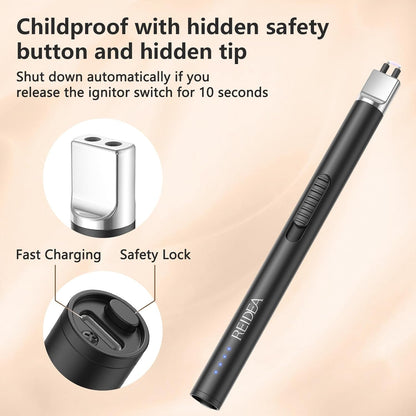 REIDEA Lighter Electric for Candle S4 Pro USB Rechargeable Safety Lock with LED Battery Indicator Flameless Windproof Arc Plasma Lighter for Candle, Fireworks (Champagne Gold)