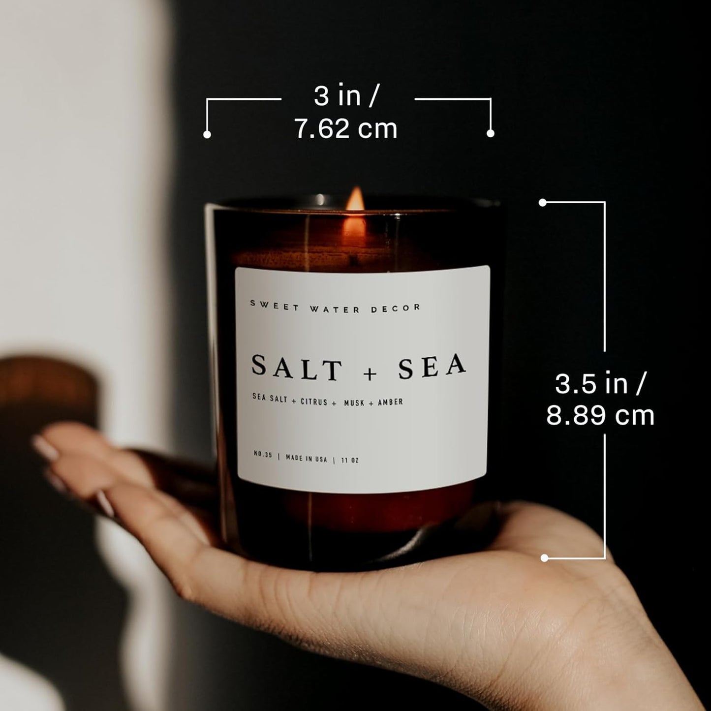 Sweet Water Decor Salt and Sea Candle - Sea Salt, Citrus, Amber, Musk, Beach Scented Soy Candles for Home - 11oz White Glass Jar   Wood Lid, 50  Hour Burn Time, Made in the USA