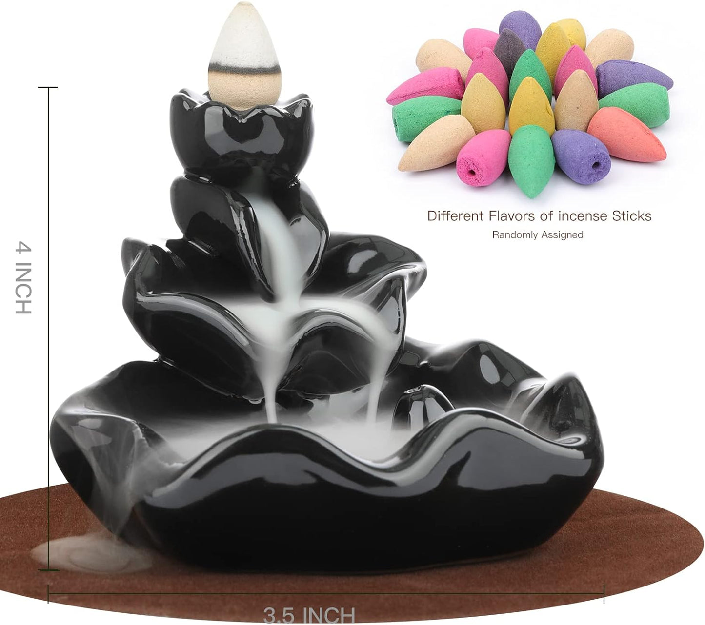 DK177 Waterfall Incense Holder Backflow Cone Ceramic Burner Handcrafted Porcelain Censer Incense Stick Stand with 20 Free Cones