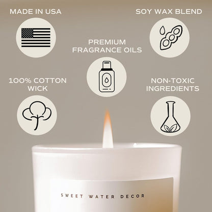 Sweet Water Decor Salt and Sea Candle - Sea Salt, Citrus, Amber, Musk, Beach Scented Soy Candles for Home - 11oz White Glass Jar   Wood Lid, 50  Hour Burn Time, Made in the USA
