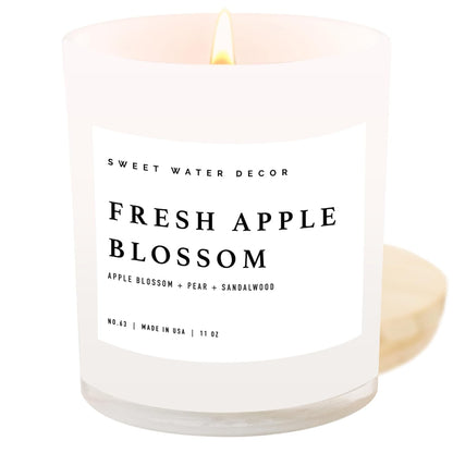 Sweet Water Decor Salt and Sea Candle - Sea Salt, Citrus, Amber, Musk, Beach Scented Soy Candles for Home - 11oz White Glass Jar   Wood Lid, 50  Hour Burn Time, Made in the USA