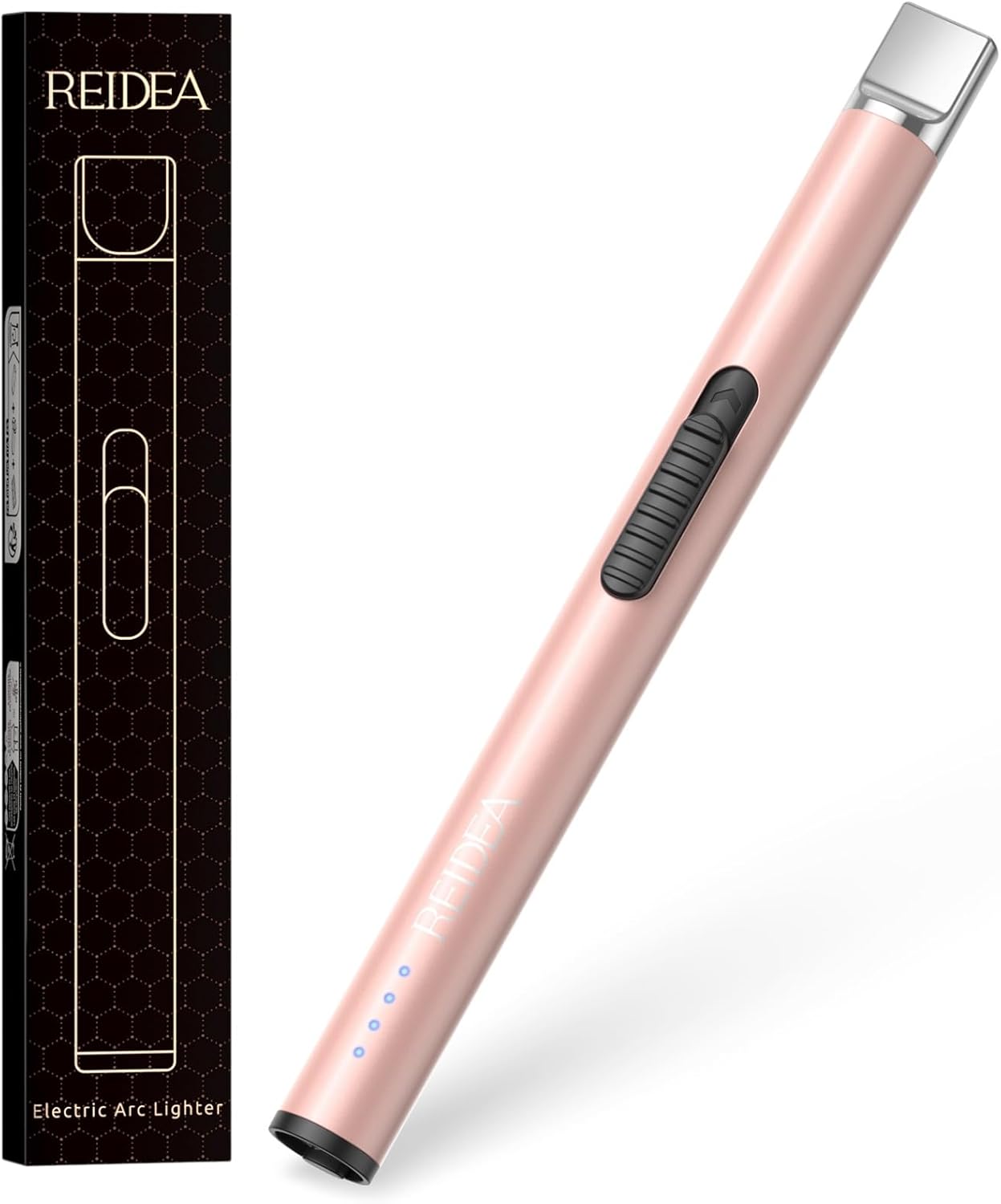REIDEA Lighter Electric for Candle S4 Pro USB Rechargeable Safety Lock with LED Battery Indicator Flameless Windproof Arc Plasma Lighter for Candle, Fireworks (Champagne Gold)