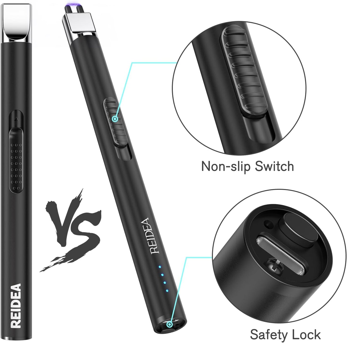 REIDEA Lighter Electric for Candle S4 Pro USB Rechargeable Safety Lock with LED Battery Indicator Flameless Windproof Arc Plasma Lighter for Candle, Fireworks (Champagne Gold)