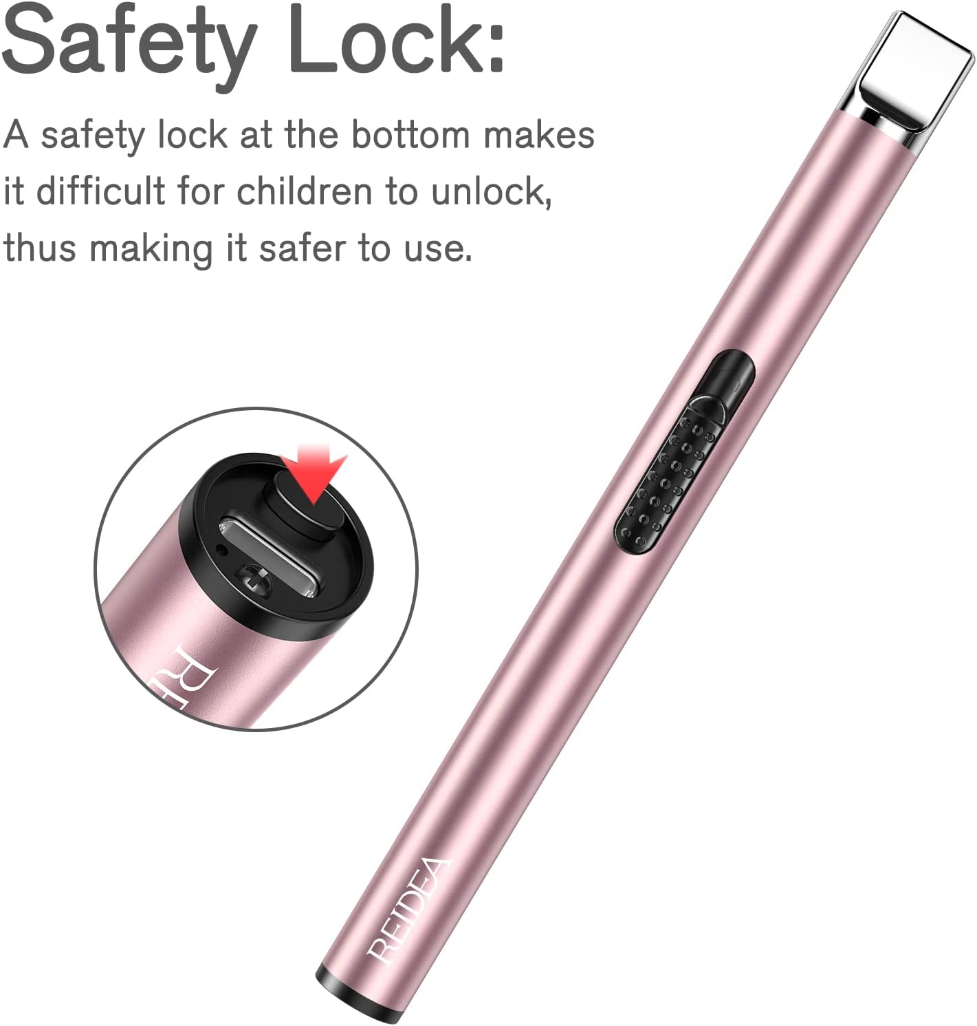 REIDEA Lighter Electric for Candle S4 Pro USB Rechargeable Safety Lock with LED Battery Indicator Flameless Windproof Arc Plasma Lighter for Candle, Fireworks (Champagne Gold)
