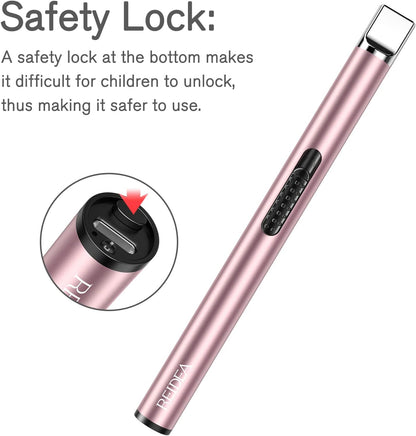 REIDEA Lighter Electric for Candle S4 Pro USB Rechargeable Safety Lock with LED Battery Indicator Flameless Windproof Arc Plasma Lighter for Candle, Fireworks (Champagne Gold)