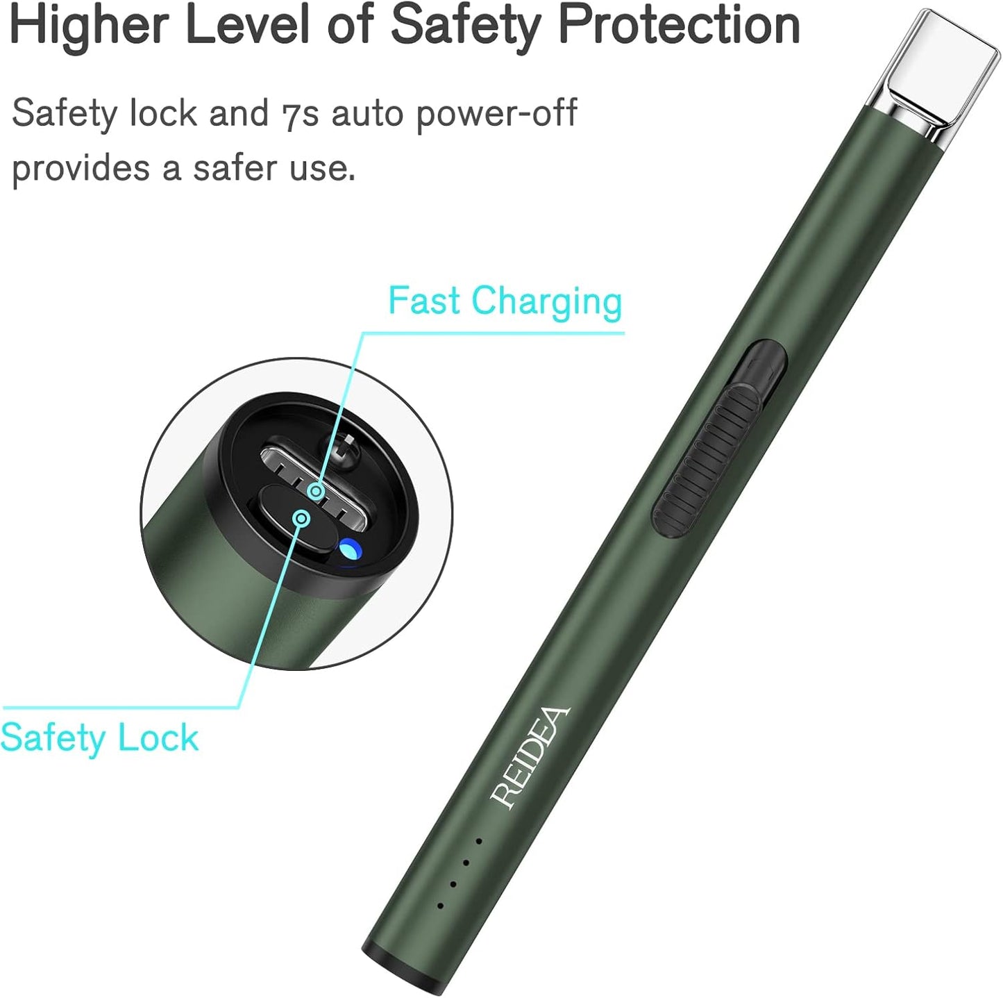 REIDEA Lighter Electric for Candle S4 Pro USB Rechargeable Safety Lock with LED Battery Indicator Flameless Windproof Arc Plasma Lighter for Candle, Fireworks (Champagne Gold)