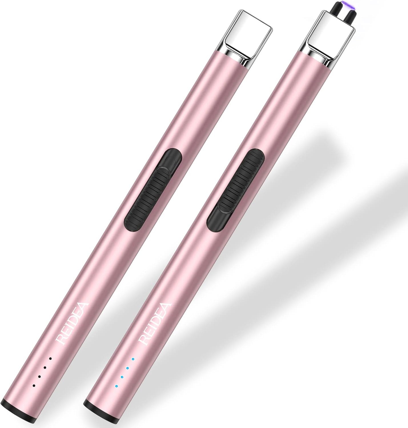 REIDEA Lighter Electric for Candle S4 Pro USB Rechargeable Safety Lock with LED Battery Indicator Flameless Windproof Arc Plasma Lighter for Candle, Fireworks (Champagne Gold)