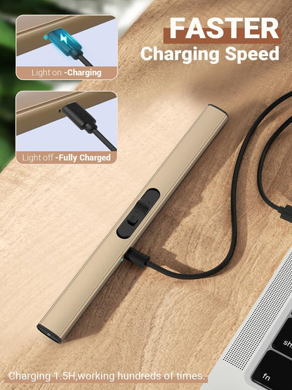 Candle Lighter Stocking Stuffers for Women Men, Electric Candle Lighter USB Rechargeable Graduation Gifts for Him Wife Grandma Girlfriend Safety Lock Long Lighters for Grill Home Kitchen BBQ Camping